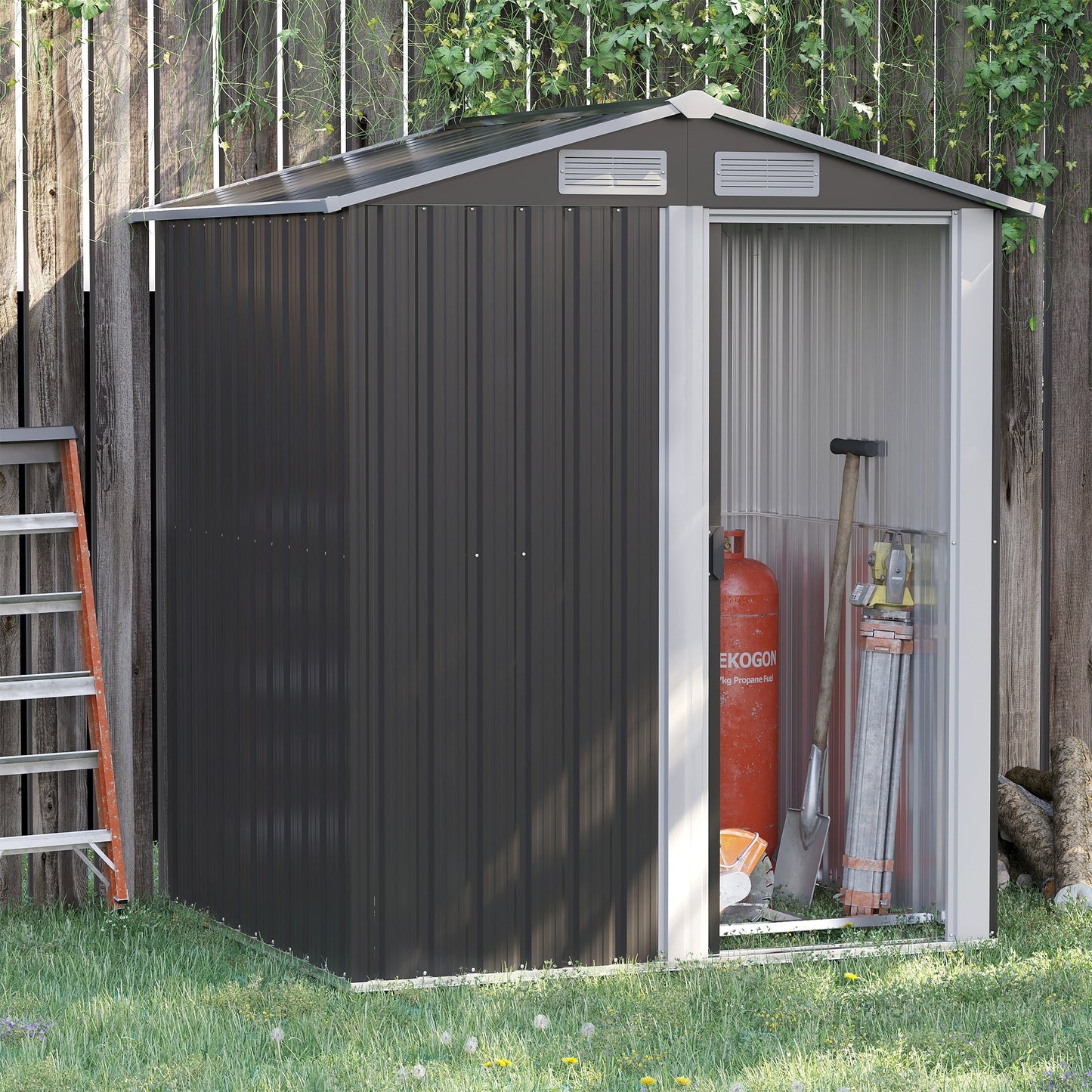 Galvanised 5 x 4' Single Door Reverse Apex Shed Steel Grey by Steadfast