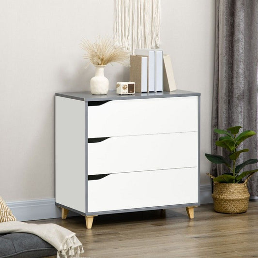 Homcom Homcom Drawer Chest 3-Drawer Storage Cabinet Unit With Pine Wood Legs For Bedroom Living Room 75cmx42cmx75cm White