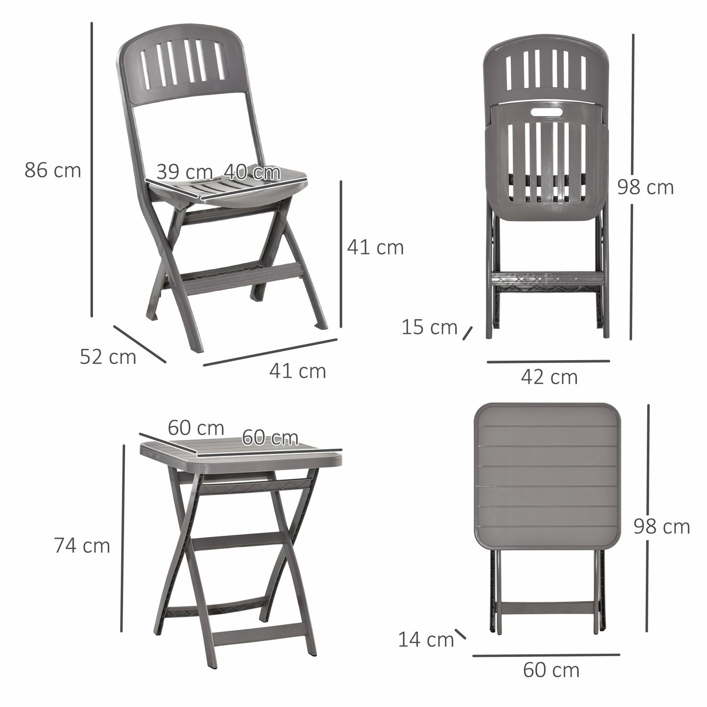 Outsunny 3 Piece Garden Bistro Set With Foldable Design Garden Camping Coffee Table And Chairs Furniture Set - Grey