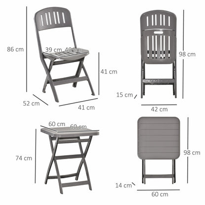 Outsunny 3 Piece Garden Bistro Set With Foldable Design Garden Camping Coffee Table And Chairs Furniture Set - Grey