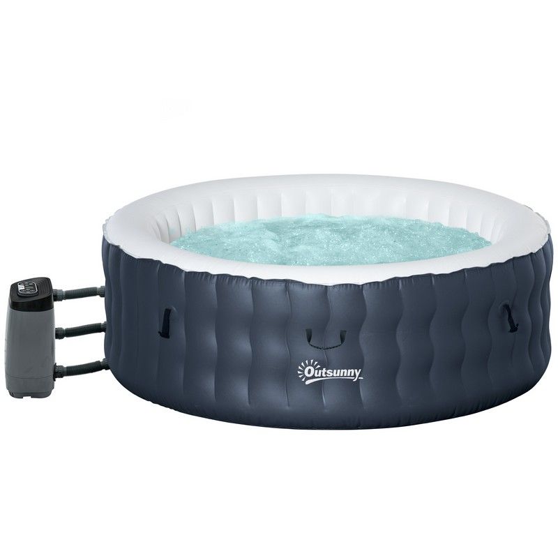 Outsunny Outsunny Round Hot Tub Inflatable Spa Outdoor Bubble Spa Pool With Pump Cover Filter Cartridges 4 Person Dark Blue