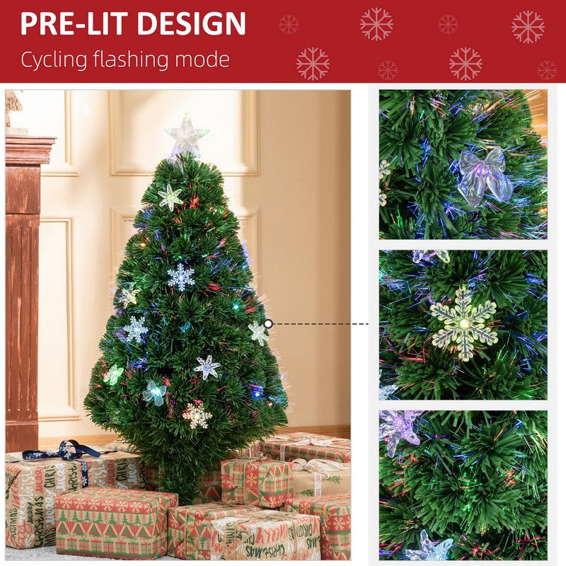 4 Foot Prelit Artificial Christmas Tree Fiber Optic LED Light Holiday Home Xmas Decoration Tree with Foldable Feet