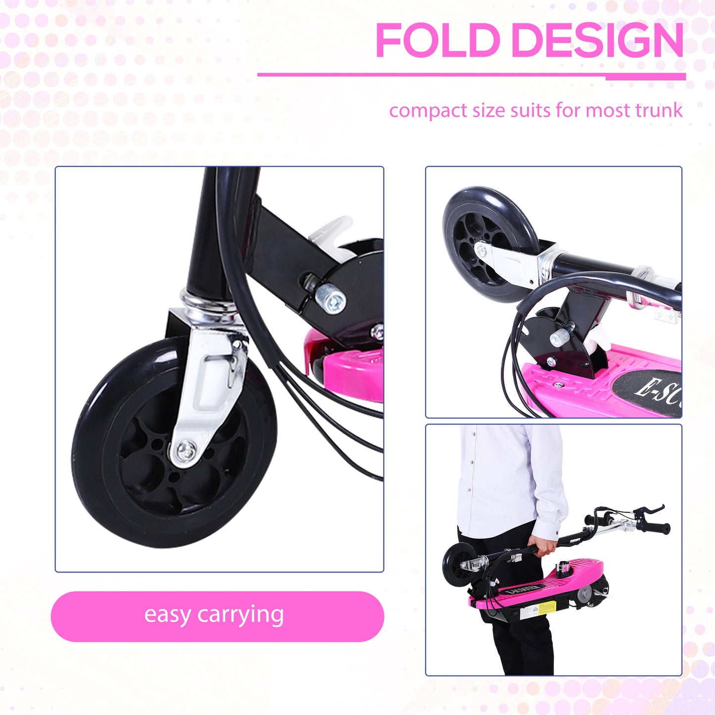 Foldable Electric Scooter Ride on for Kids 12V 120W W/Brake Kickstand-Pink