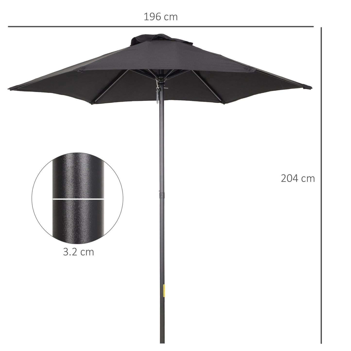 2m Aluminium Pole Garden Parasol - Black