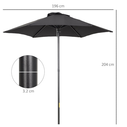 2m Aluminium Pole Garden Parasol - Black