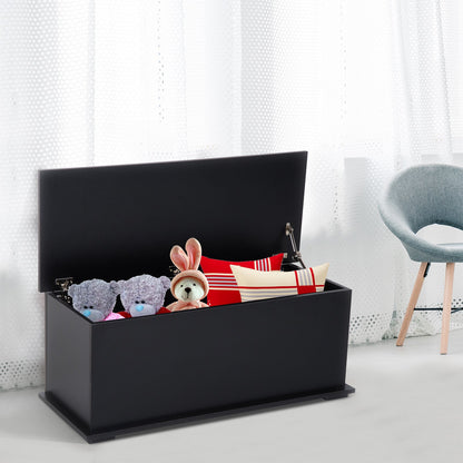 Wooden Storage Box Clothes Toy Chest Bench Seat Ottoman Bedding Blanket Trunk Container With Lid Black