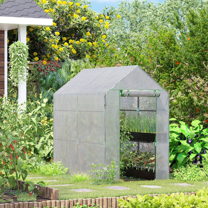 Walk in Garden Greenhouse with Shelves Polytunnel Steeple Grow House 186L x 120W 190H cm White