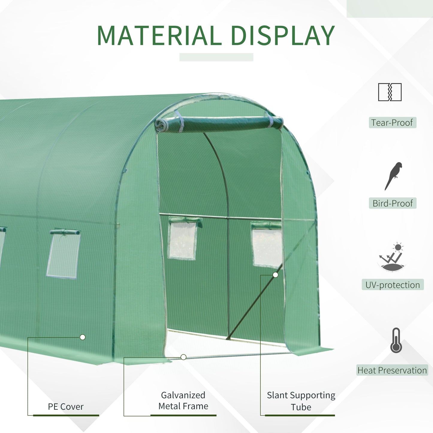 4x2 m Polytunnel Walk-in Greenhouse with Zip Door and Windows