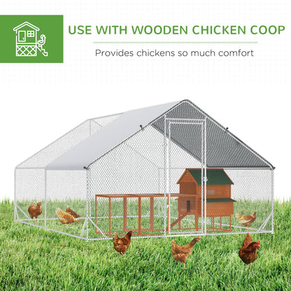 PawHut Walk In Chicken Run Galvanized Chicken Coop Hen Poultry House Cage Rabbit Hutch Pet Playpen Backyard With Water-Resist Cover