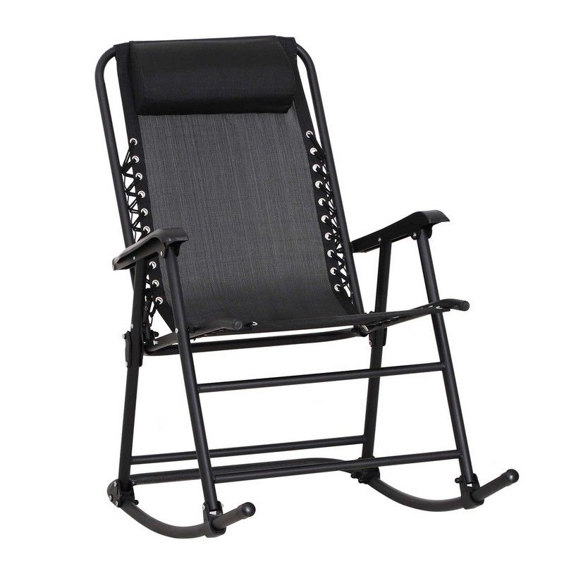 Outsunny Outsunny Garden Rocking Chair Folding Outdoor Adjustable Rocker Zero-Gravity Seat With Headrest Camping Fishing Patio Deck - Black