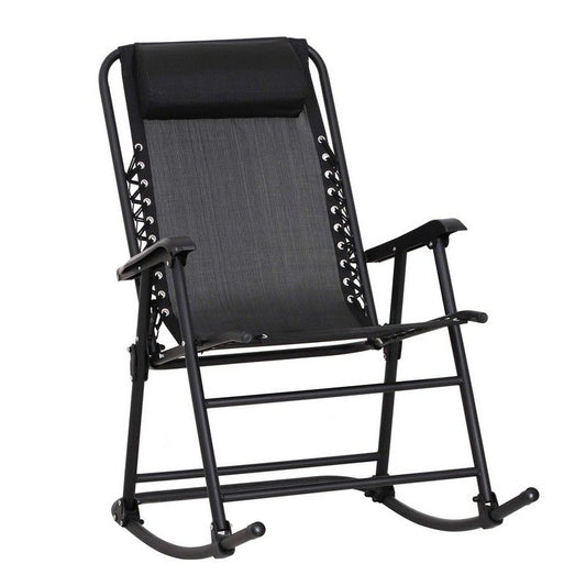 Outsunny Outsunny Garden Rocking Chair Folding Outdoor Adjustable Rocker Zero-Gravity Seat With Headrest Camping Fishing Patio Deck - Black