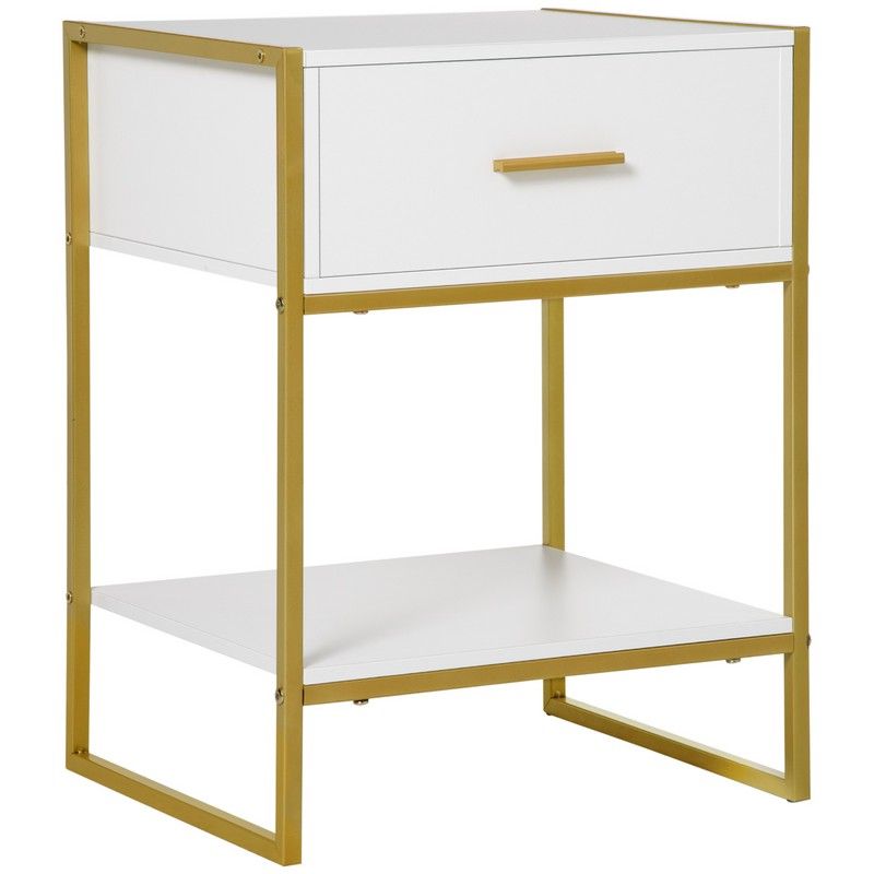 Homcom Homcom Elegant Gold-Tone Metal Frame Side Table With Drawer