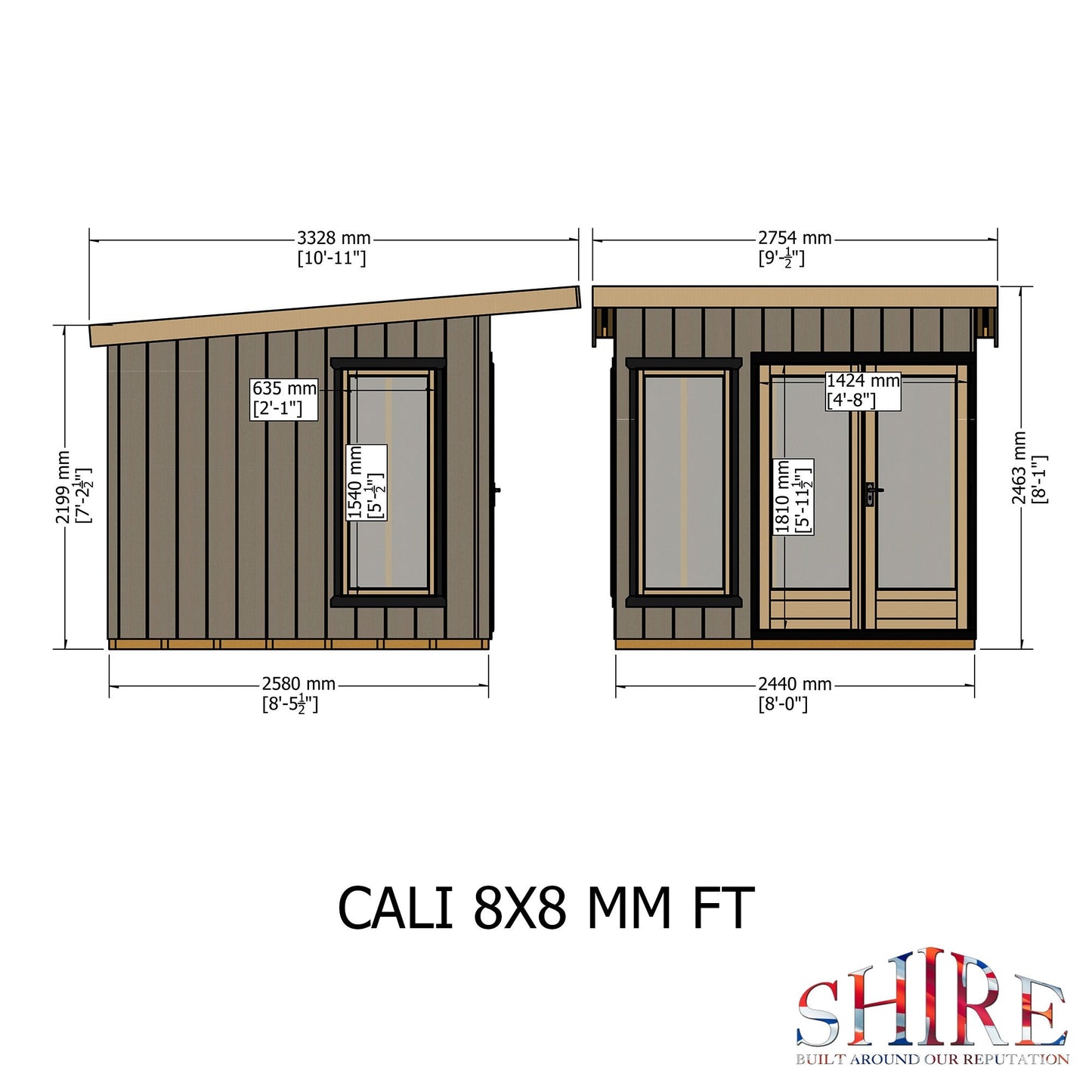 Shire Cali 8' 5" x 8' Pent Garden Office - Premium Wax Board