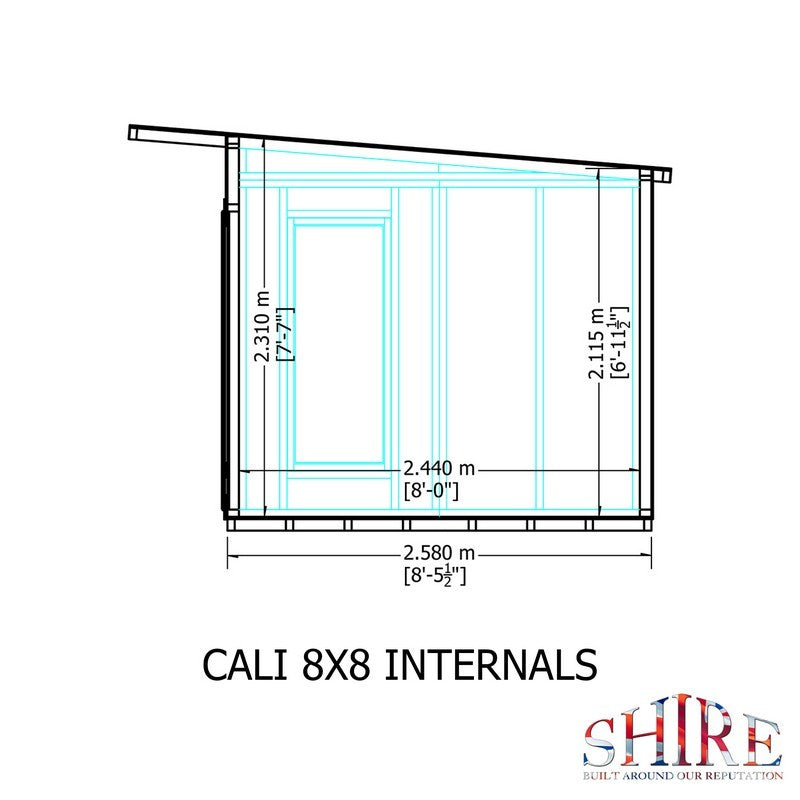 Shire Cali 8' 5" x 8' Pent Garden Office - Premium Wax Board