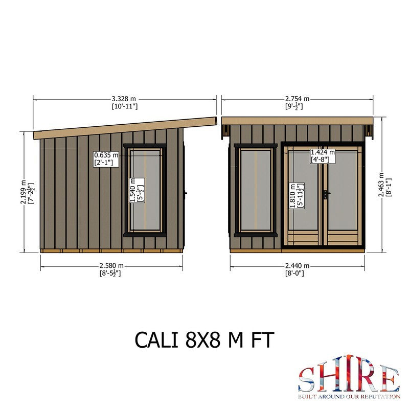 Shire Cali 8' 5" x 8' Pent Garden Office - Premium Wax Board