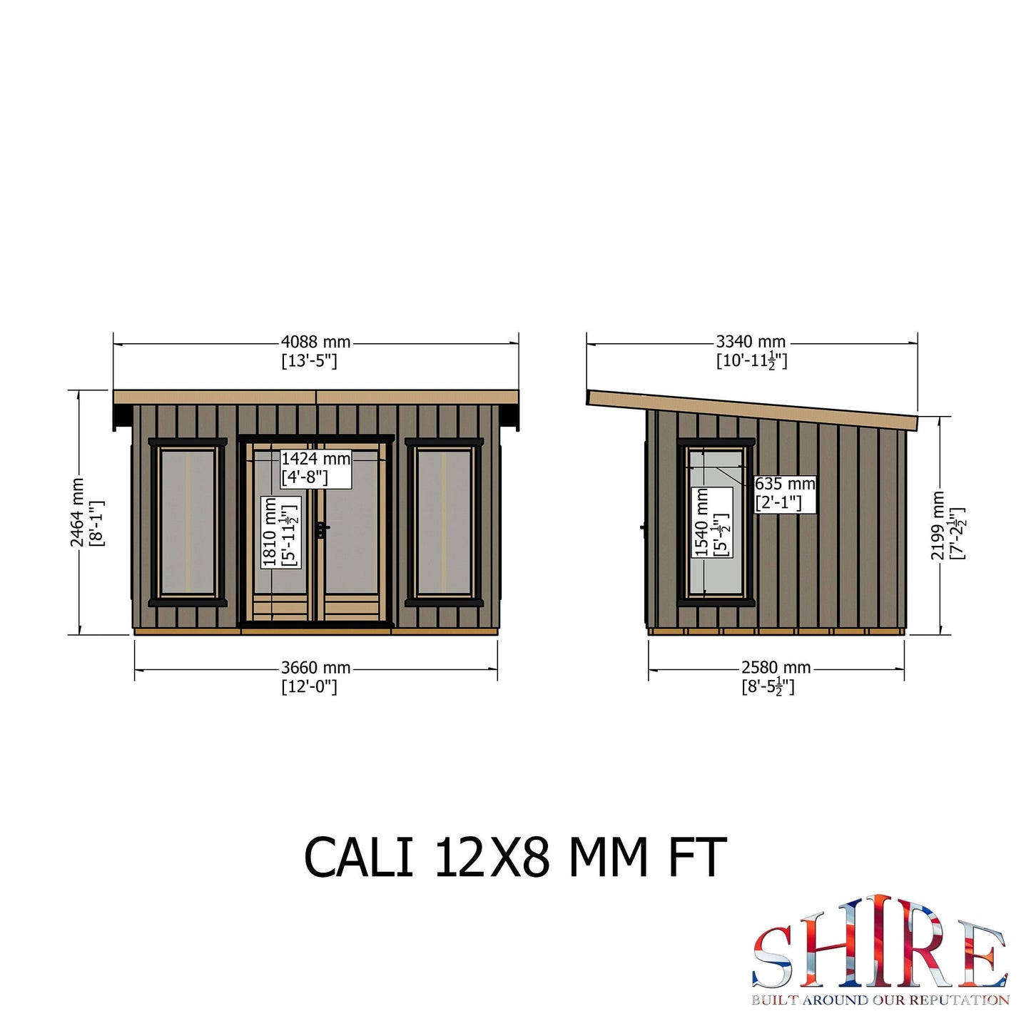 Shire Cali 8' 5" x 12' Pent Garden Office - Premium Wax Board