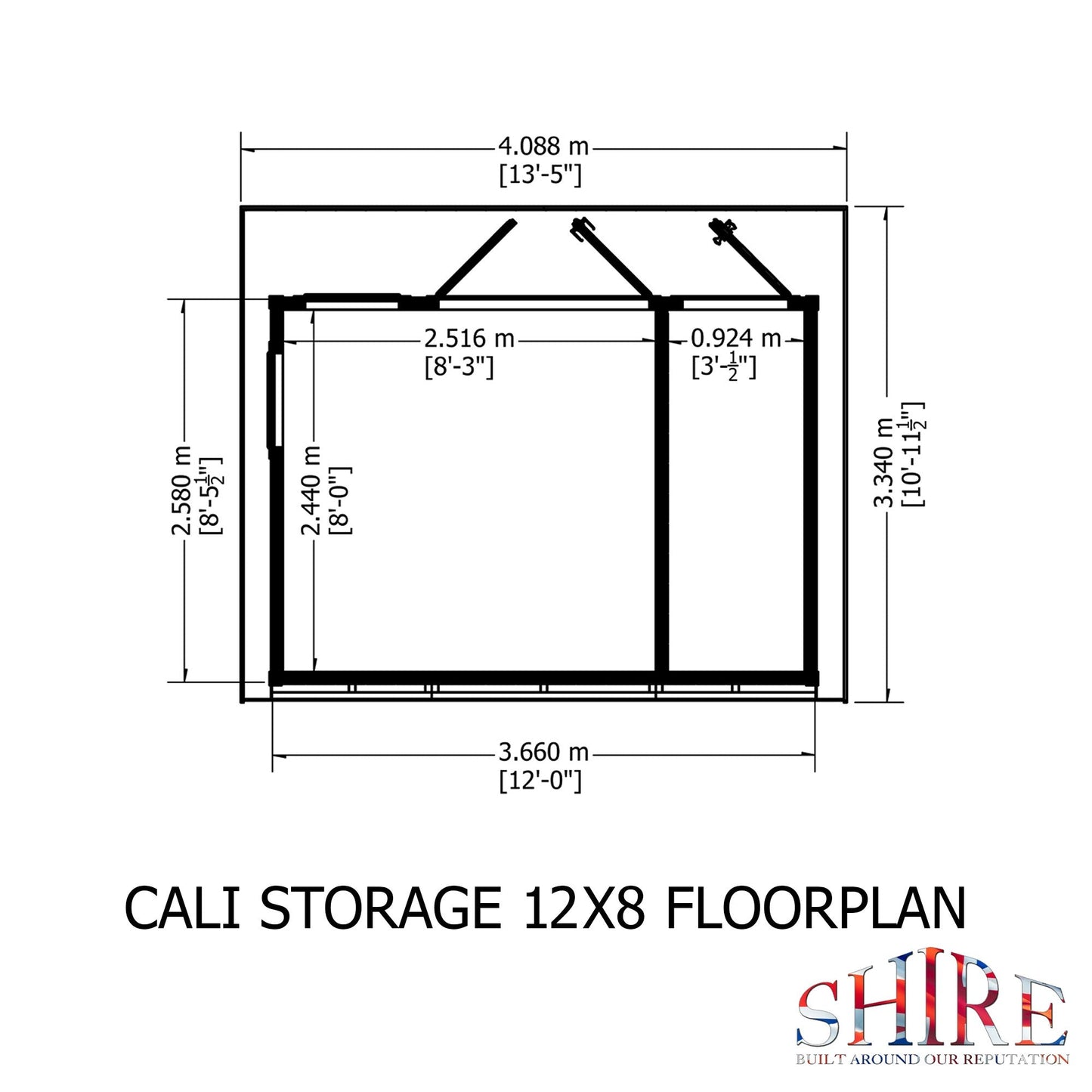 Shire Cali 8' 5" x 12' Pent Garden Office with Storage - Premium Wax Board