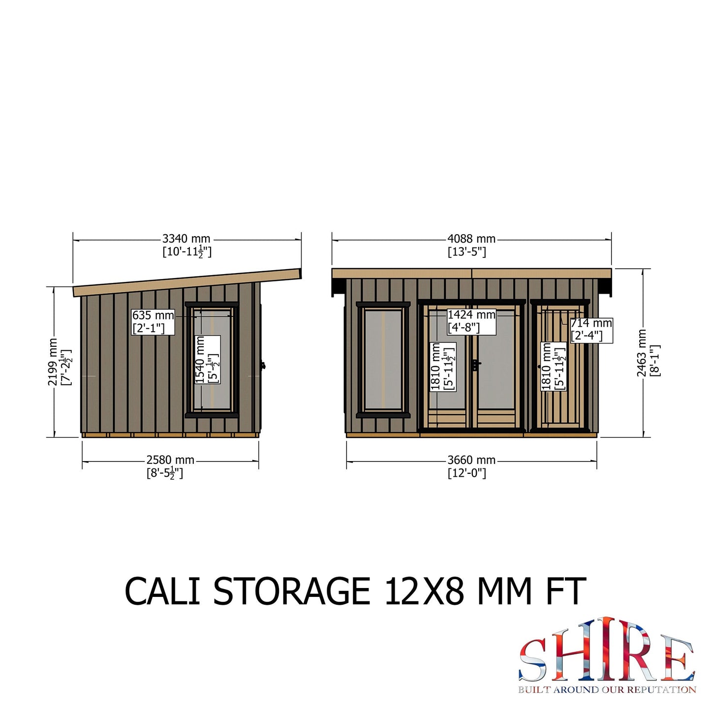 Shire Cali 8' 5" x 12' Pent Garden Office with Storage - Premium Wax Board