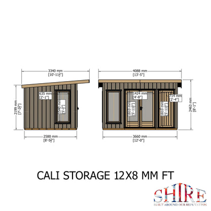 Shire Cali 8' 5" x 12' Pent Garden Office with Storage - Premium Wax Board