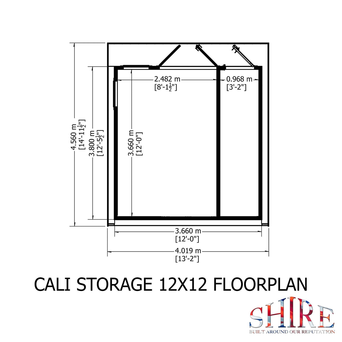 Shire Cali 12' 5" x 12' Pent Garden Office with Storage - Premium Wax Board