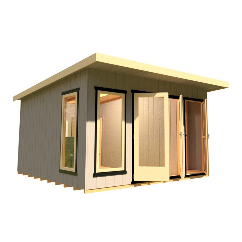 Shire Cali 12' 5" x 12' Pent Garden Office with Storage - Premium Wax Board