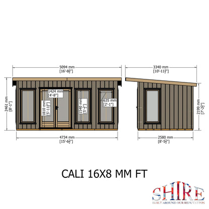 Shire Cali 8' 5" x 15' 6" Pent Garden Office - Premium Wax Board