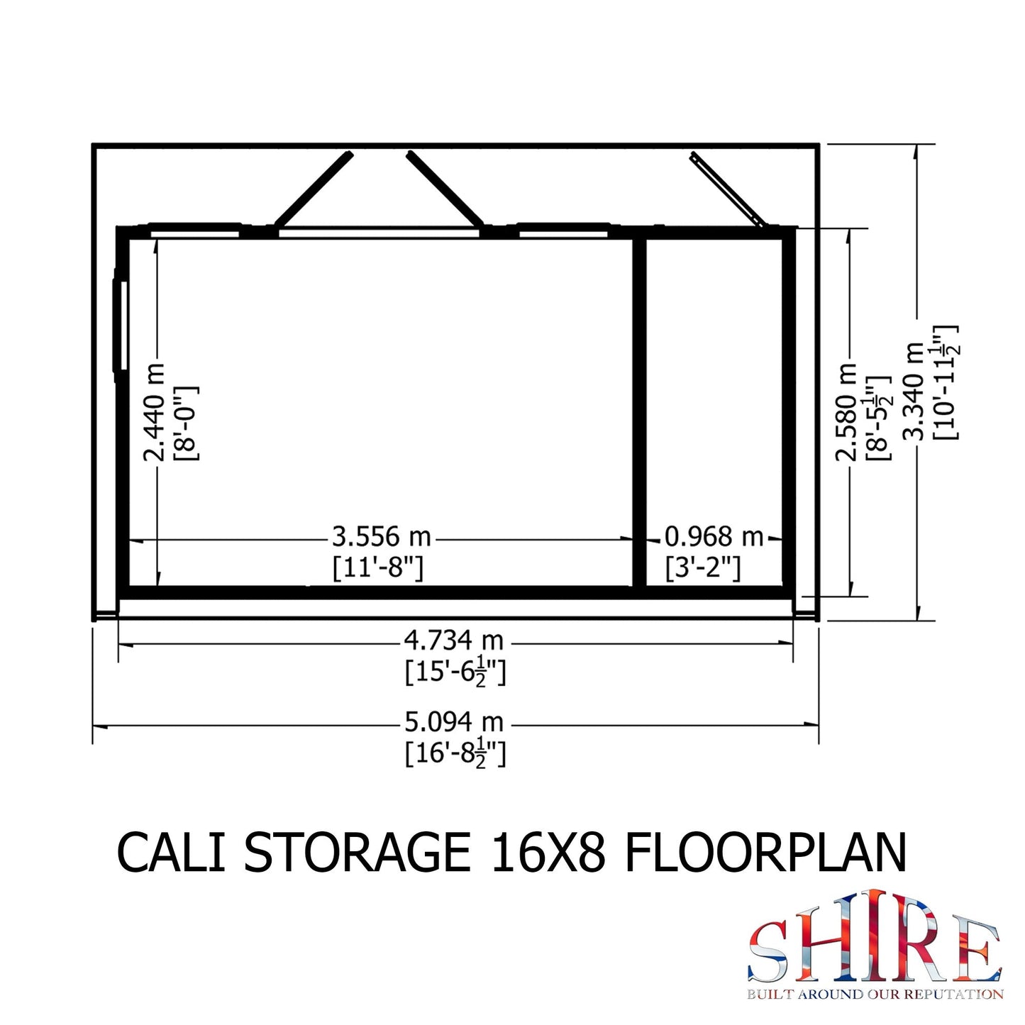 Shire Cali 8' 5" x 15' 6" Pent Garden Office with Storage - Premium Wax Board