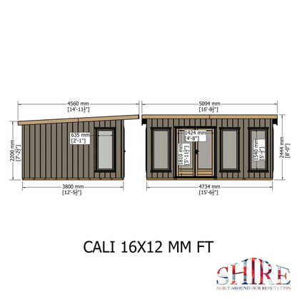 Shire Cali 12' 5" x 15' 6" Pent Garden Office - Premium Wax Board