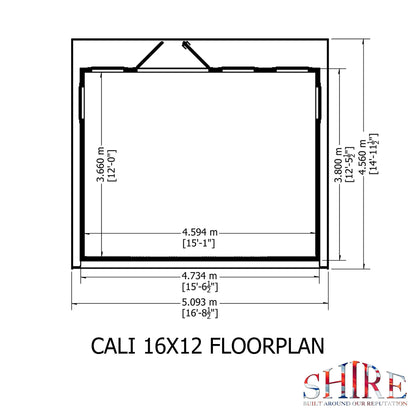 Shire Cali 12' 5" x 15' 6" Pent Garden Office - Premium Wax Board