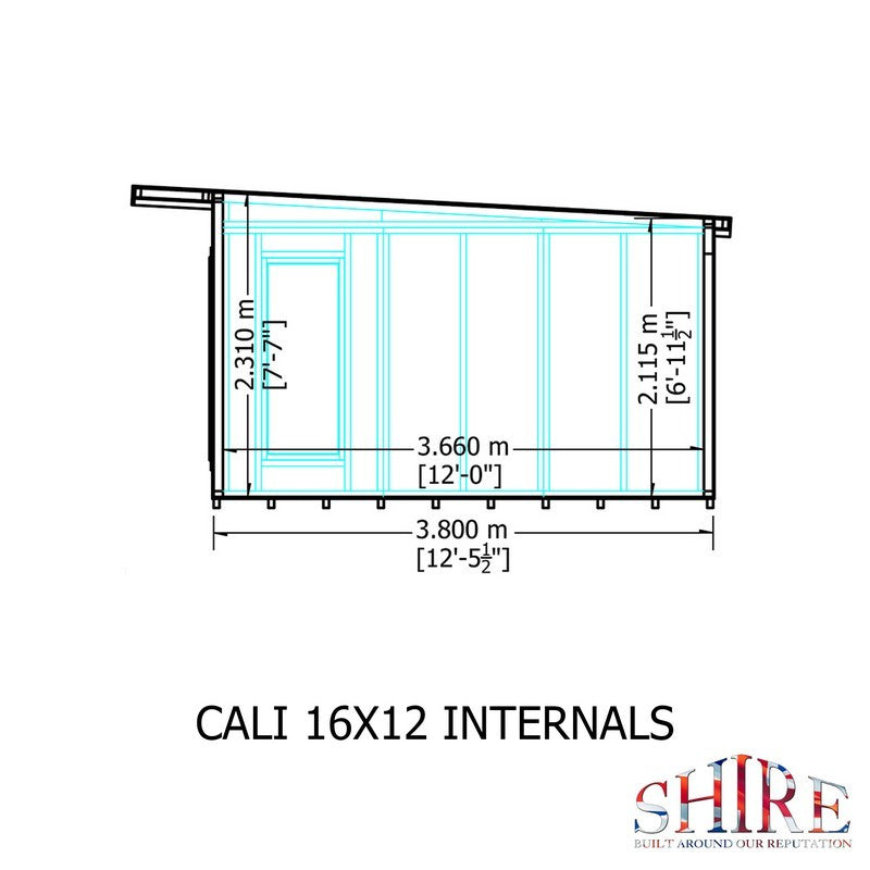 Shire Cali 12' 5" x 15' 6" Pent Garden Office - Premium Wax Board