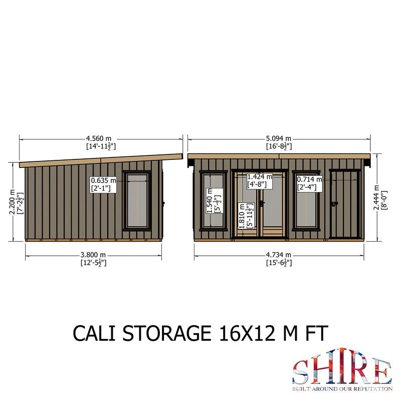 Shire Cali 12' 5" x 15' 6" Pent Garden Office with Storage - Premium Wax Board