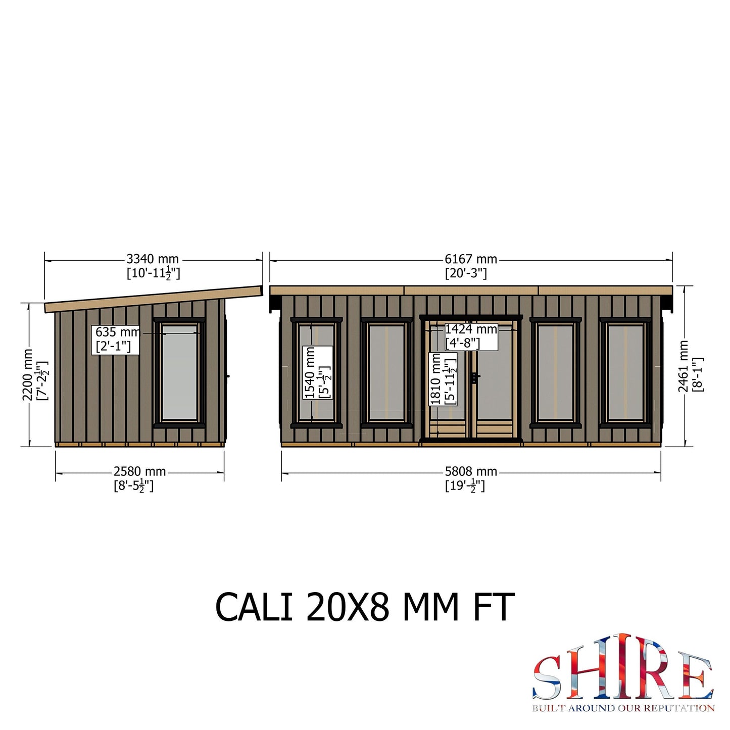 Shire Cali 8' 5" x 19' Pent Garden Office - Premium Wax Board