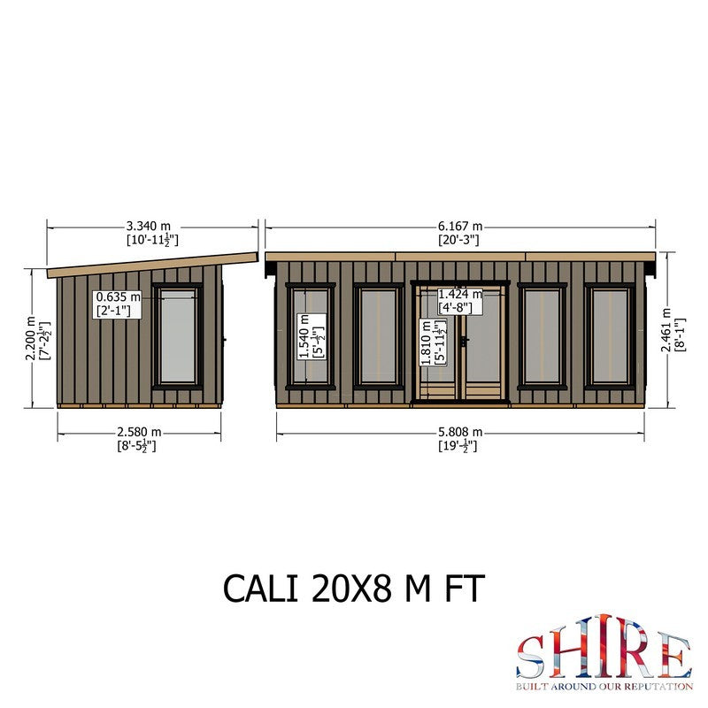 Shire Cali 8' 5" x 19' Pent Garden Office - Premium Wax Board