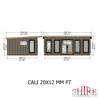 Shire Cali 12' 5" x 19' Pent Garden Office - Premium Wax Board