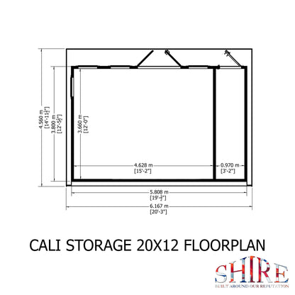 Shire Cali 12' 5" x 19' Pent Garden Office with Storage - Premium Wax Board