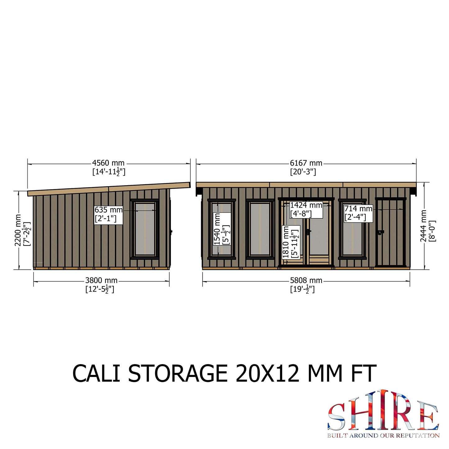 Shire Cali 12' 5" x 19' Pent Garden Office with Storage - Premium Wax Board