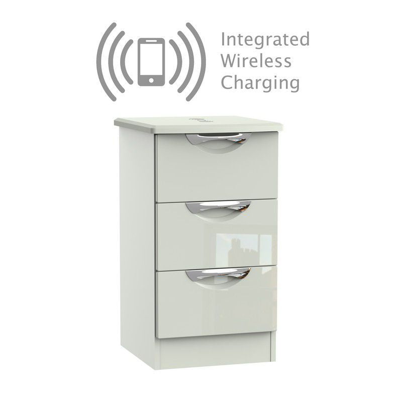 Swift Weybourne Wireless Charger Slim Bedside Table Off-white 3 Drawers