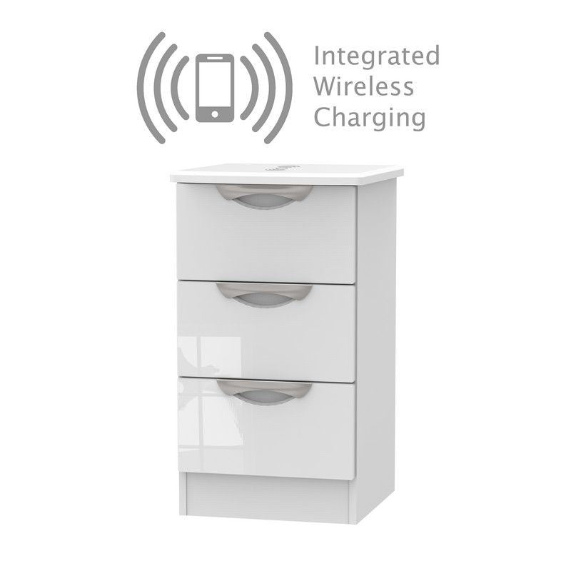 Swift Weybourne Wireless Charger Slim Bedside Table White 3 Drawers