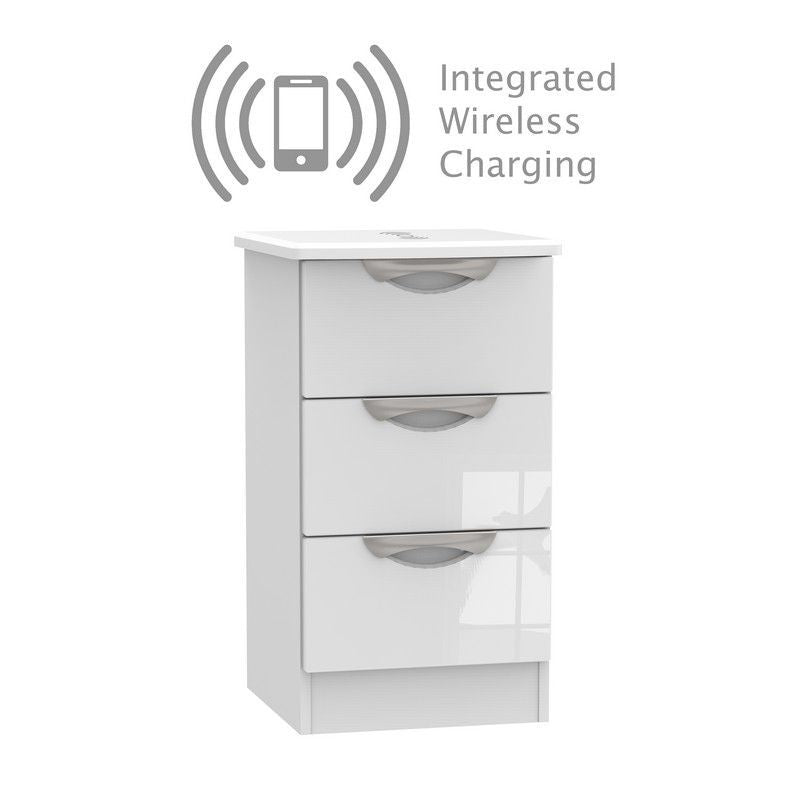 Swift Weybourne Wireless Charger Slim Bedside Table White 3 Drawers