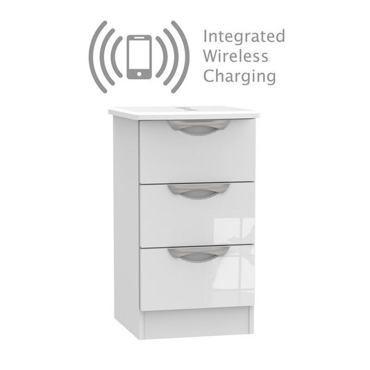 Swift Weybourne Wireless Charger Slim Bedside Table White 3 Drawers