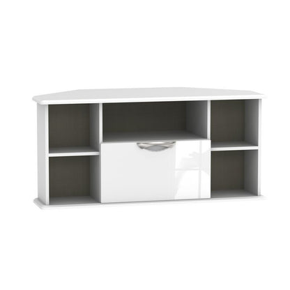 Swift Weybourne Corner TV Unit White 5 Shelves 1 Drawer