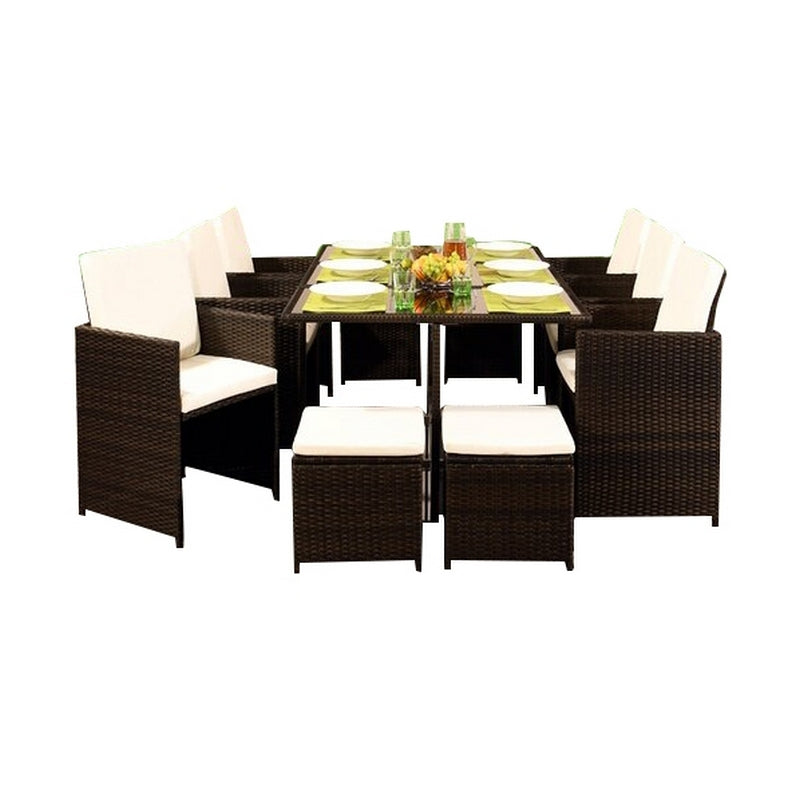 Royalcraft Valencia Rattan Garden Patio Dining Set by Royalcraft - 10 Seats Ivory Cushions