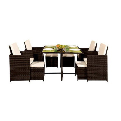 Royalcraft Valencia Rattan Garden Patio Dining Set by Royalcraft - 8 Seats Ivory Cushions