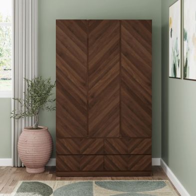 Catania Tall Wardrobe Dark Brown 3 Doors 3 Drawers