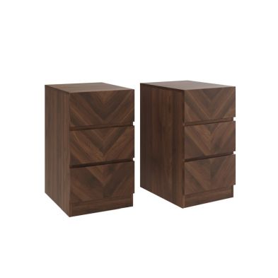 2 Catania Slim Bedside Tables Dark Brown 3 Drawers