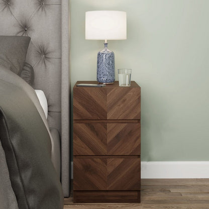 2 Catania Slim Bedside Tables Dark Brown 3 Drawers