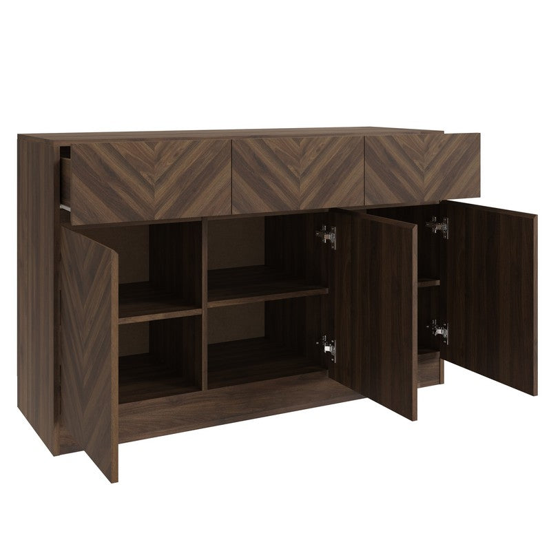 Catania Side Table Dark Brown 3 Shelves 3 Drawers 3 Doors