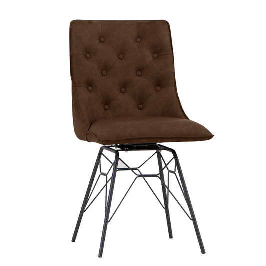 Norfolk Furniture Pair of Urban Retro Studded Back Dining Chairs Metal & Faux Leather Brown