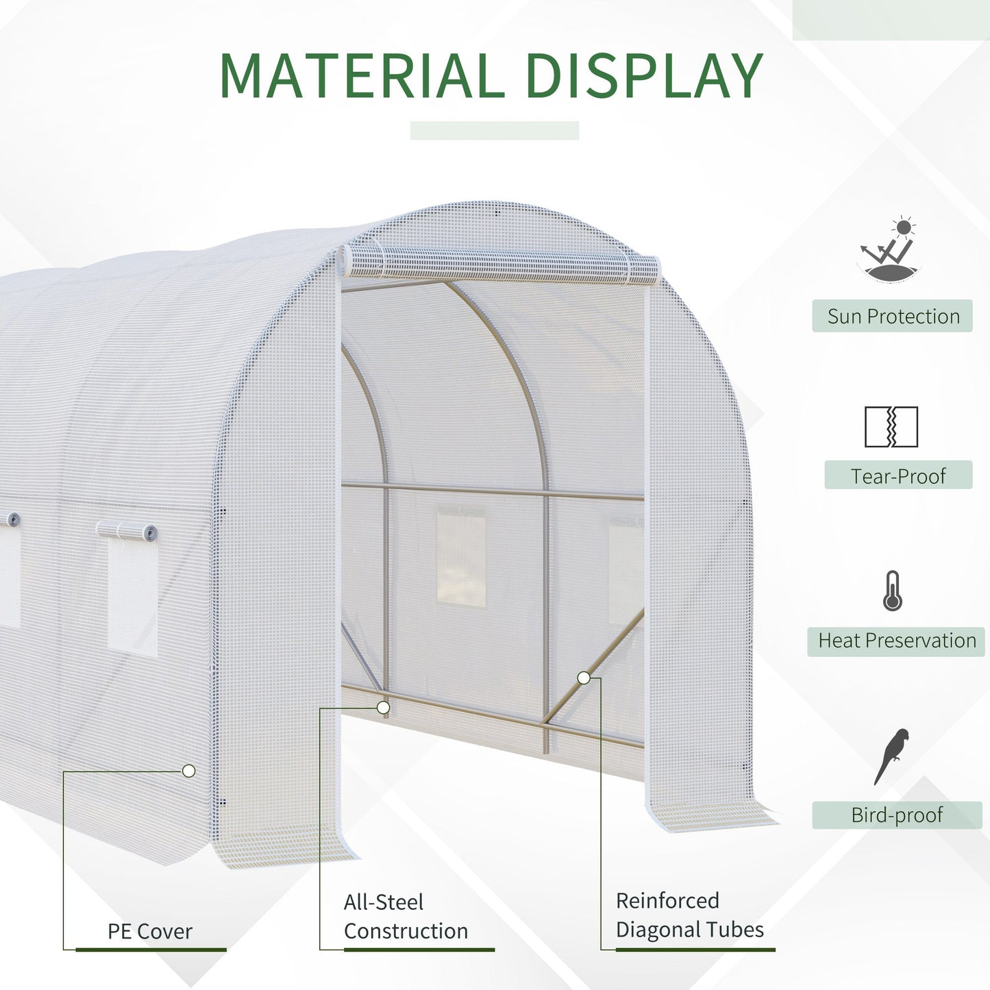 3.5 x 2 x 2 m Large Galvanised Steel Frame Outdoor Poly Tunnel Garden Walk-In Patio Greenhouse - White