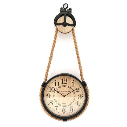 Scarthingwell Rope Pulley Clock Wood Hanging Battery Powered - 74cm